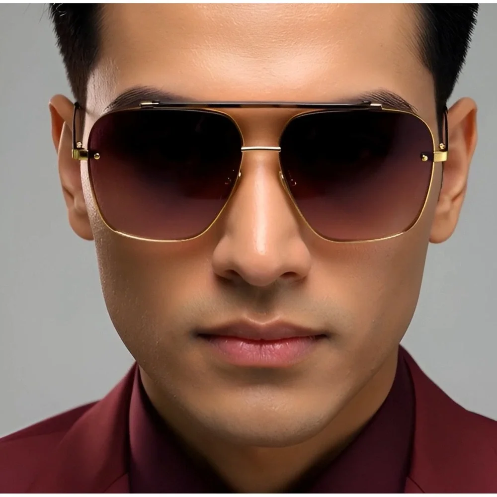 Sunglasses Men's Fashion Square Gold Frame Shades‎ Trendy Street Wear Lentes New